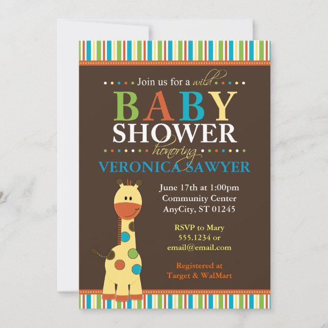 MultiColor Jungle Giraffe Baby Shower Invitations (Front)