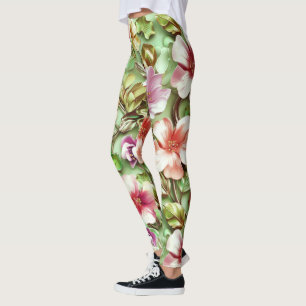 Multicolor Large Floral Green Cast Leggings