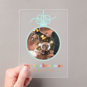 Multicolor Lettering Christmas Ornament Photo Acrylic Invitations
