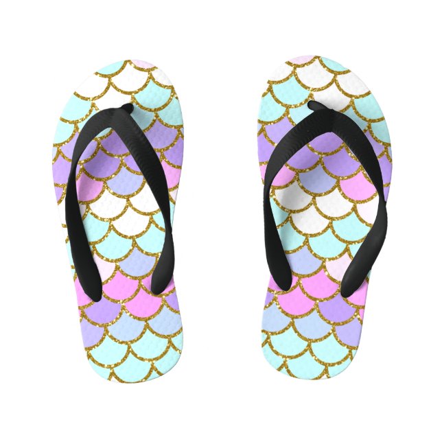 Multicolor Mermaid Scales Kid's Thongs (Footbed)