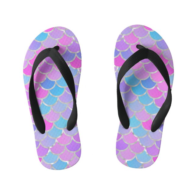 Multicolor Mermaid Scales Kid's Thongs (Footbed)