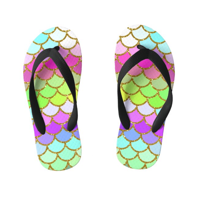 Multicolor Mermaid Scales Kid's Thongs (Footbed)
