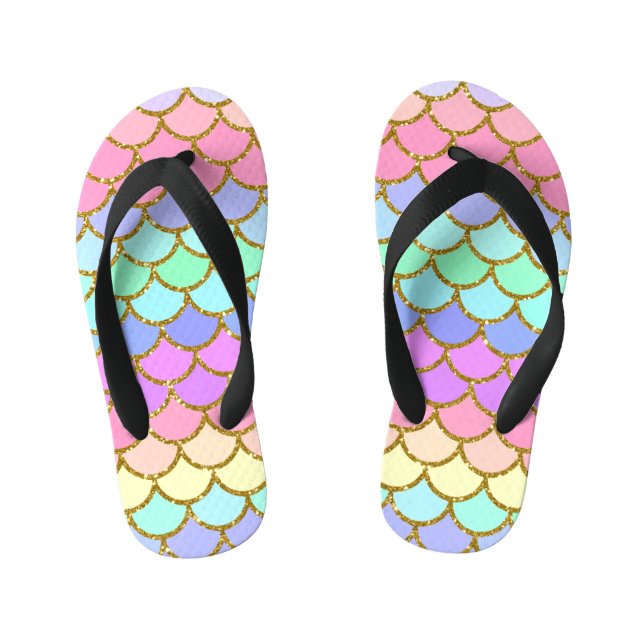 Multicolor Mermaid Scales Kid's Thongs (Footbed)