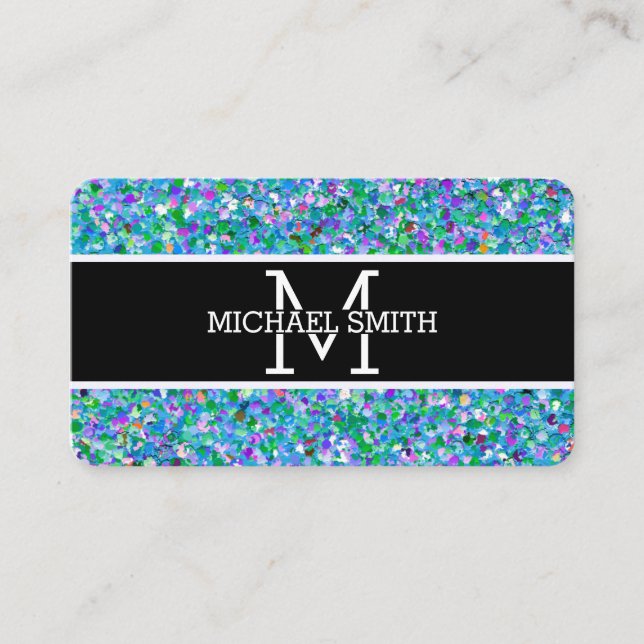 Multicolor Modern Grit Glitter Monogram #8 Business Card (Front)