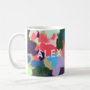 Multicolor Modern Personalised Name Blue Green Coffee Mug