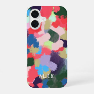 Multicolor Modern Personalised Name Blue Green iPhone 16 Case