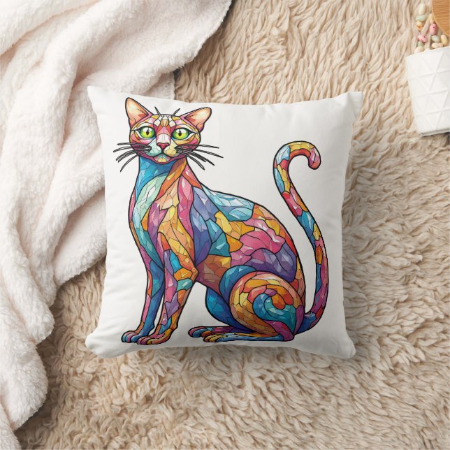 Multicolor Mosaic funny Cat 756 Cushion (Blanket)