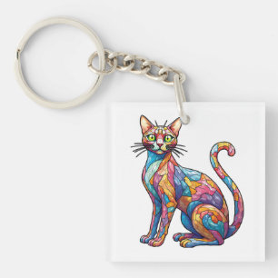 Multicolor Mosaic funny Cat 756 Key Ring