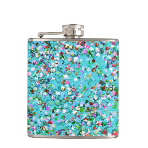 Multicolor Mosaic Modern Grit Glitter #7 Hip Flask