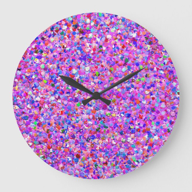 Multicolor Mosaic Modern Grit Glitter #8 Large Clock (Front)