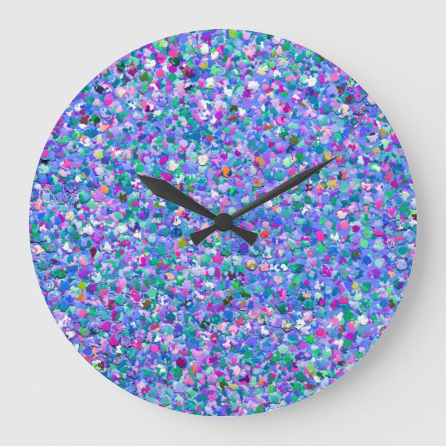 Multicolor Mosaic Modern Grit Glitter Large Clock (Front)
