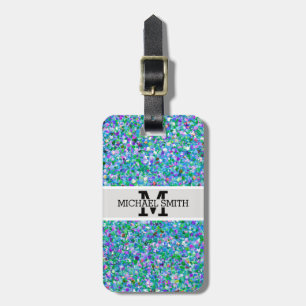 Multicolor Mosaic Modern Grit Glitter Monogram #2 Luggage Tag