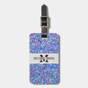 Multicolor Mosaic Modern Grit Glitter Monogram Luggage Tag