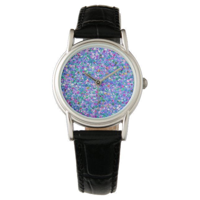 Multicolor Mosaic Modern Grit Glitter Watch (Front)