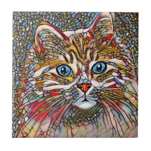 Multicolor Mosaic Style Cat 699 digital art Ceramic Tile