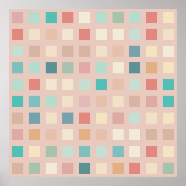 Multicolor Muted Squares Pattern Poster (Front)