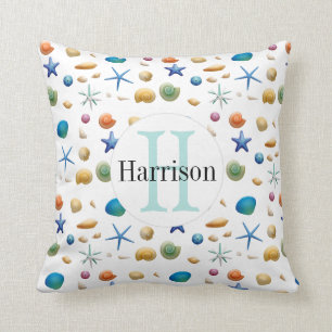 Multicolor Nautical Sea Shell   Monogram Cushion