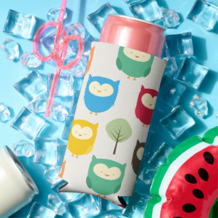 Multicolor Owl Pattern Seltzer Can Cooler