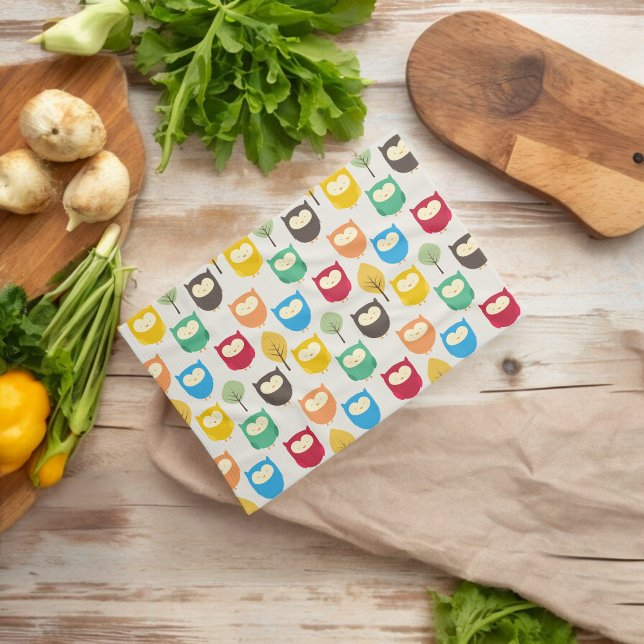 Multicolor Owl Pattern  Tea Towel (Kitchen Towel)