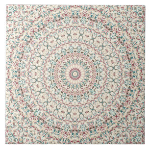 Multicolor Painted Medallion Pattern Ceramic Tile