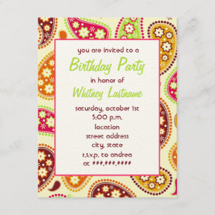 Multicolor Paisley Birthday Party Invitation