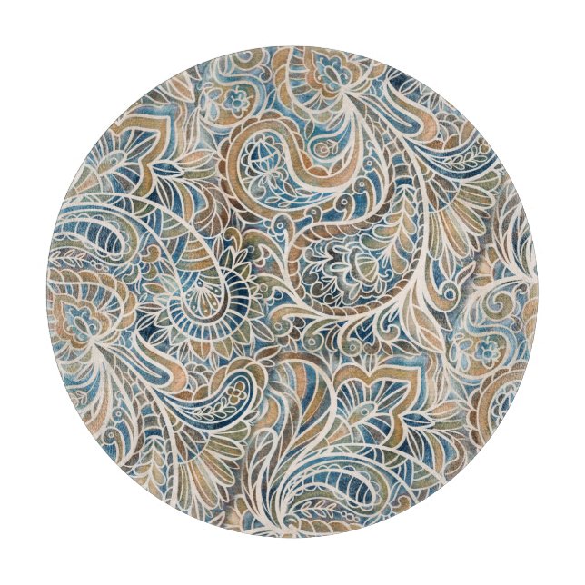 Multicolor Paisley Hand-Drawn Print Cutting Board (Front)