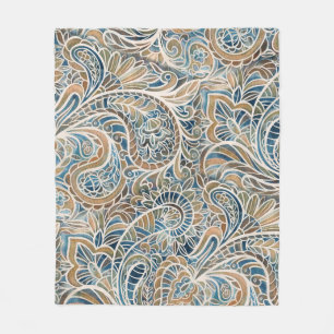 Multicolor Paisley Hand-Drawn Print Fleece Blanket
