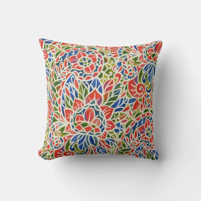 Multicolor Paisley Print Batik Pattern Cushion (Front)