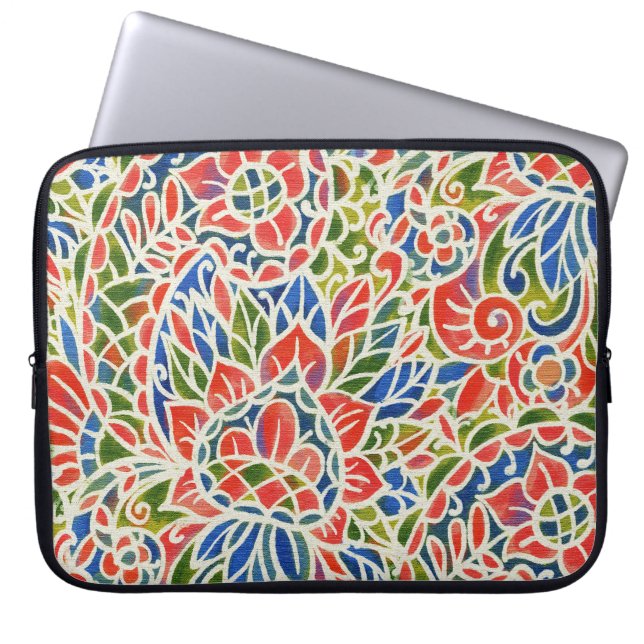 Multicolor Paisley Print Batik Pattern Laptop Sleeve (Front)