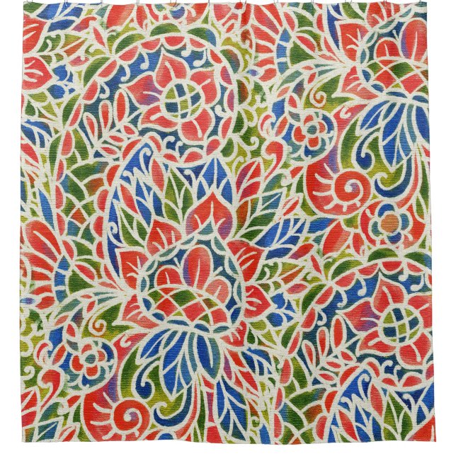 Multicolor Paisley Print Batik Pattern Shower Curtain (Front)