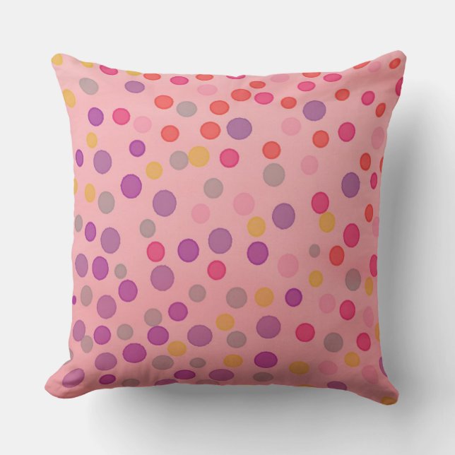 Multicolor pastel dots on pink cushion (Front)