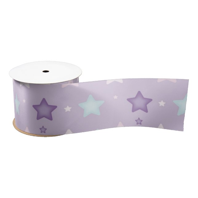 Multicolor Pastel Purple, Pink, White Stars Ribbon Satin Ribbon (Spool)