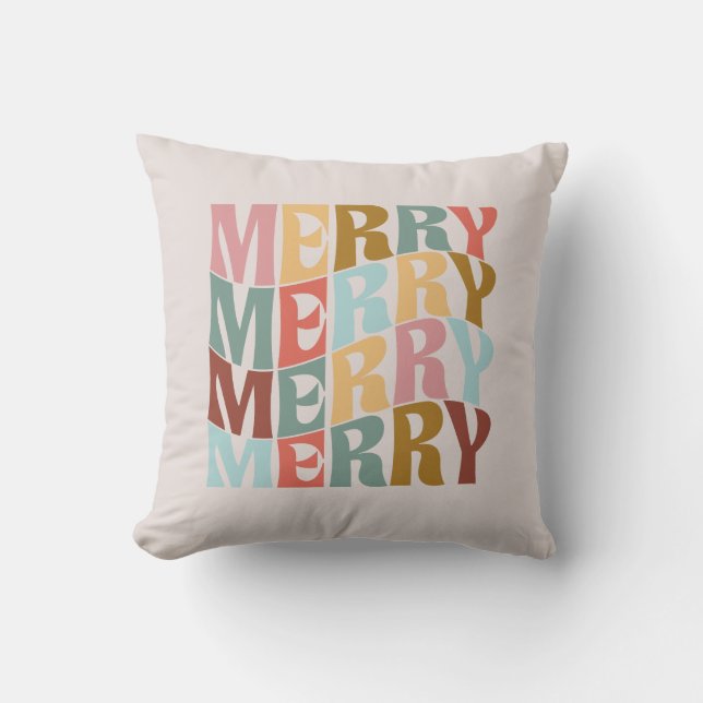 Multicolor Pastel Retro Wave Boho Xmas Merry   Cushion (Front)
