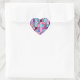 Multicolor patchwork quilt heart sticker