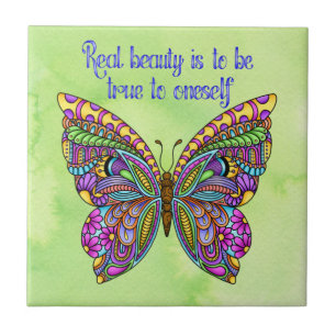 Multicolor Pattern Butterfly Ceramic Tile