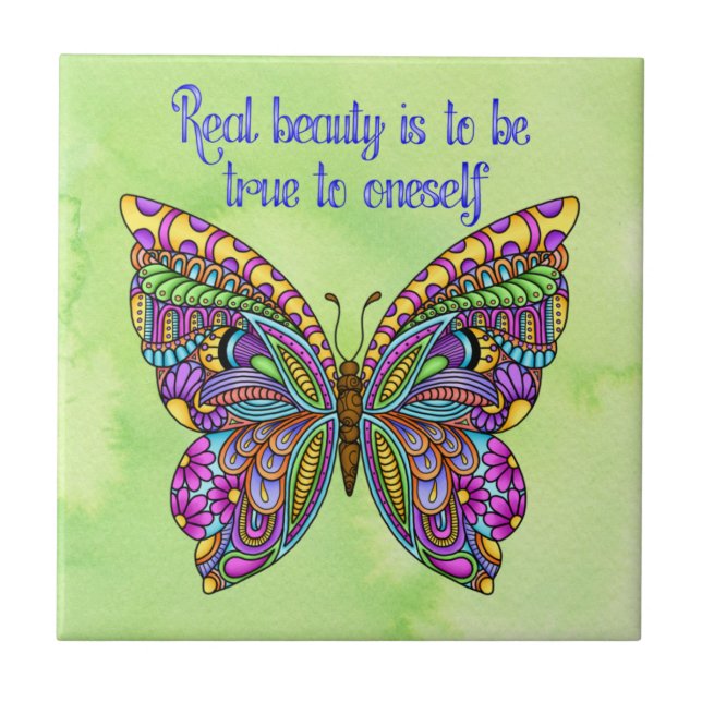 Multicolor Pattern Butterfly Ceramic Tile (Front)