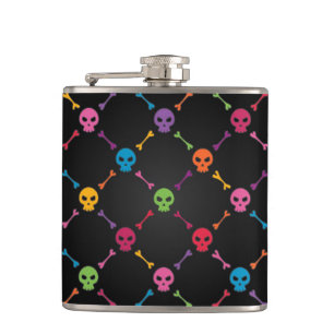 Multicolor pattern with skulls hip flask
