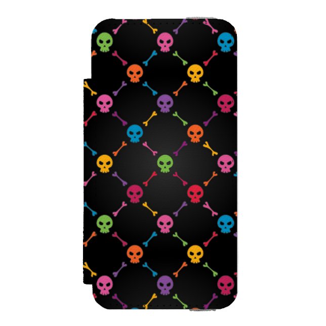 Multicolor pattern with skulls incipio iPhone wallet case (Folio Front)
