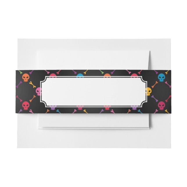 Multicolor pattern with skulls invitation belly band (Front Example)