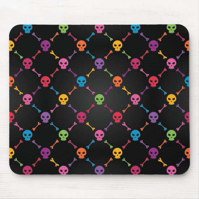 Multicolor pattern with skulls mouse pad (Front)