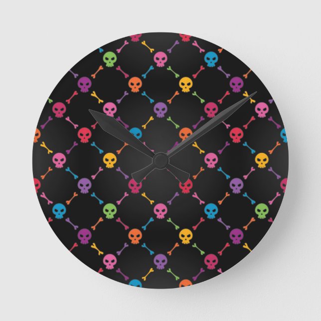 Multicolor pattern with skulls round clock (Front)