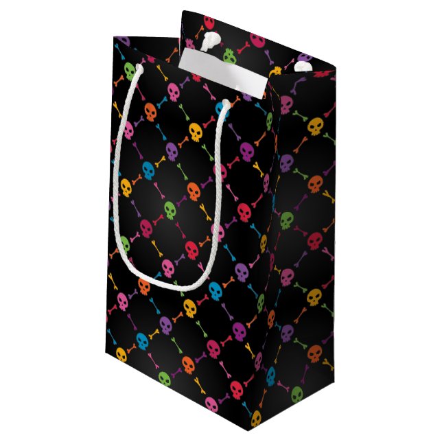 Multicolor pattern with skulls small gift bag (Back Angled)