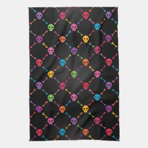 Multicolor pattern with skulls tea towel