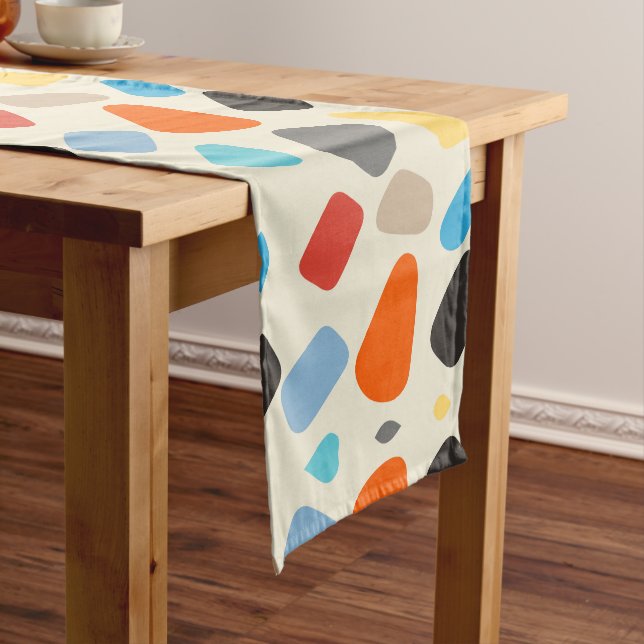 Multicolor Pebbles in White Background Long Table Runner (In Situ)