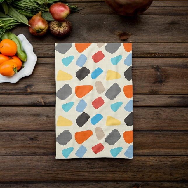 Multicolor Pebbles in White Background Tea Towel (Kitchen Towel)