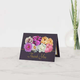 Multicolor Peonies Botanical Elegant Thank You Card
