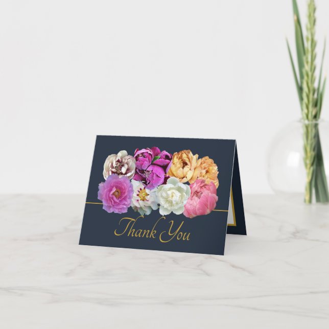 Multicolor Peonies Botanical Elegant Thank You Card (Front)