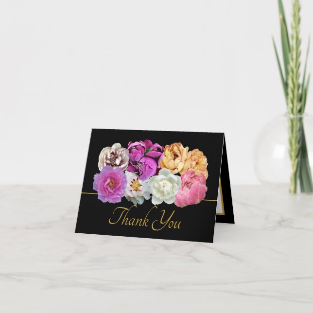 Multicolor Peonies Botanical Elegant Thank You Card (Front)