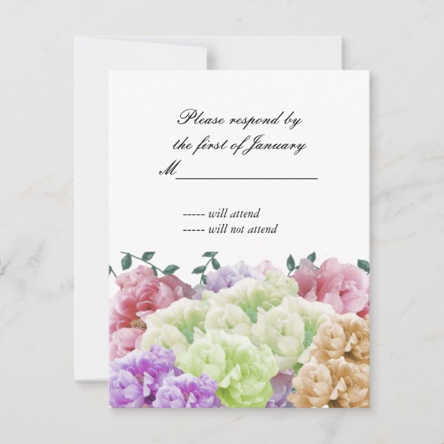 Multicolor Peonies Reply Card (Front)