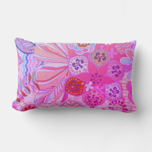 Multicolor Pink Floral Print Lumbar Throw Pillow